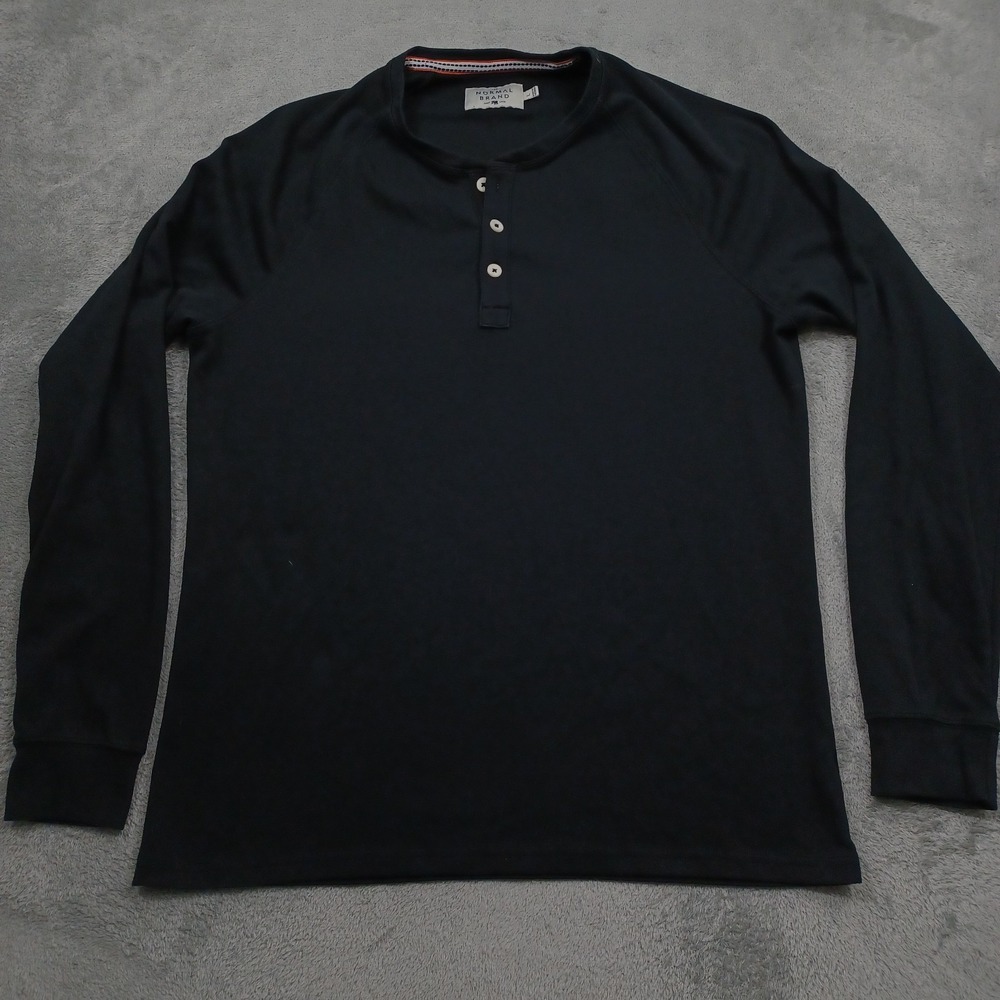 Normal Brand Shirt Mens Large Black Henley Long Sleeve Logo Preppy Casual